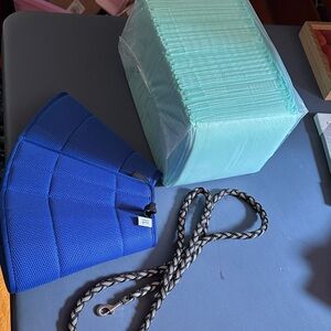 Blue Mesh cone of shame and Aqua Training Pads